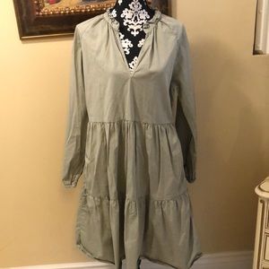 🫒Sundry ruffle collar bohemian v-neck tiered long sleeve cotton dress + pockets